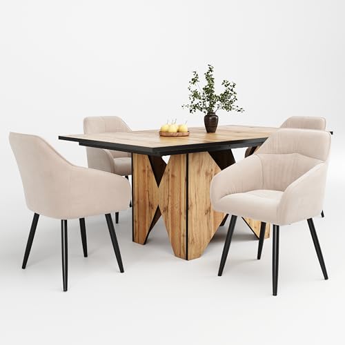 Refined Moderner Küchen-Esstisch aus Holz Bistrotisch Nicht abnehmbar Tisch für 4-6 Personen Wohnzimmer Küche Frühstückstisch Esszimmer Holzfarbe Braun von Refined