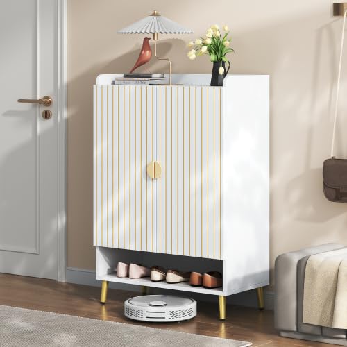Refined Moderner Paar Foyer Schrank Speicher Organisator Schuhschrank 3 stufiger weiß offene untere Schublade 75 * 35 * 110cm von Refined