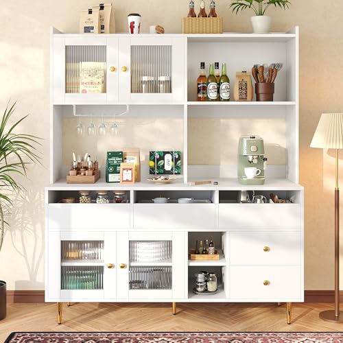 Refined Moderner minimalistischer Esszimmerschrank 145 x 39 x 171 cm mit Chambray Glastüren Weinglasregalen und mehrschichtigem Stauraum in elegantem Weiß mit goldenen Akzenten Refined Moderner minimalistischer Esszimmerschrank 145 x 39 x 171 cm mit Chambray Glastüren Weinglasregalen und mehrschichtigem Stauraum in elegantem Weiß mit goldenen Akzenten von Refined