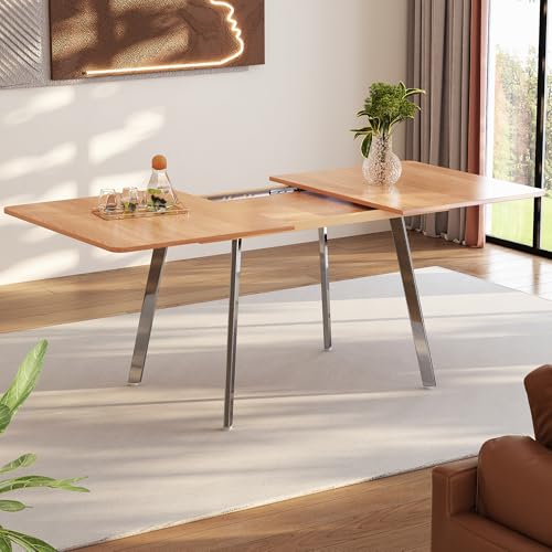 Refined Moderner minimalistischer ausziehbare Esstisch in eleganter Naturfarbe und Silber verschromt Beine 140 cm x 80 cm ausziehar bis 180cm hochfeste Legierungsstütze geeignet von Refined