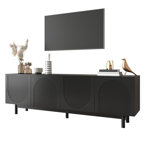 Refined Moderner schwarzer TV-Schrank 175 x 38 x 56 cm verstellbare Einlegeplatten Leichte Lowboard-TV-Möbel im Luxussti Refined Moderner schwarzer TV-Schrank 175 x 38 x 56 cm verstellbare Einlegeplatten Leichte Lowboard-TV-Möbel im Luxussti von Refined