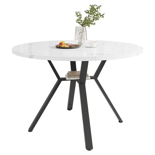 Refined Moderner und Schlichter runder Marmor-Esstisch (Durchmesser 1 m) schwarzer X-förmiger Couchtisch mit Metallhalterung stabil und langlebig EIN Muss für modische Häuser von Refined