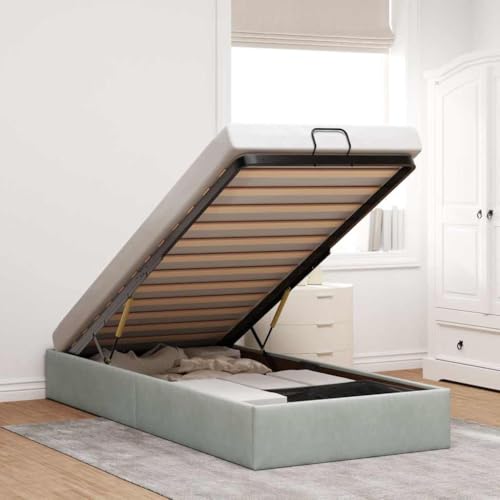 Refined Ottoman-Bett ohne Matratze Hellgrau 100x200 cm Samt von Refined