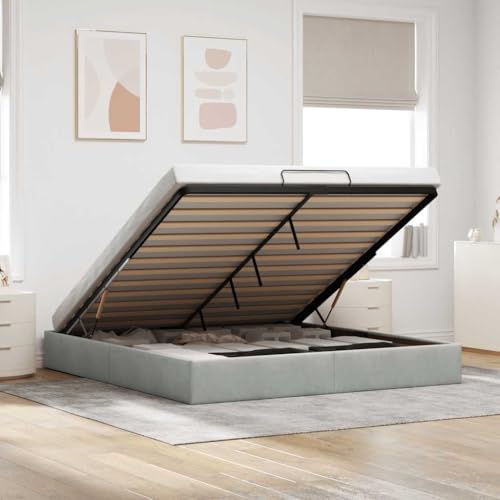 Refined Ottoman-Bett ohne Matratze Hellgrau 160x200 cm Samt Refined Ottoman-Bett ohne Matratze Hellgrau 160x200 cm Samt von Refined