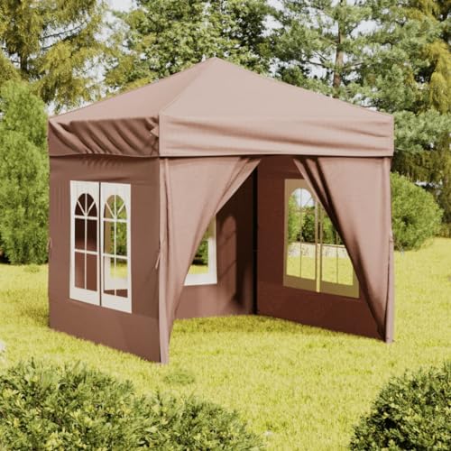 Refined Pavillon Gartenpavillon Gartenzelt Festzelt Faltpavillon Bierzelt Vereinszelt Outdoor Partyzelt Faltbar mit Seitenwänden Taupe 2x2 m von Refined