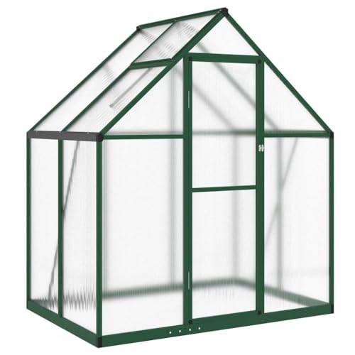 Refined Pflanzenhaus mit Dachrinnensystem Flügeltür Treibhaus für Pflanzen Frühbeet Gewächshaus mit Fundamentrahmen Grün 169x114x195 cm Aluminimum von Refined