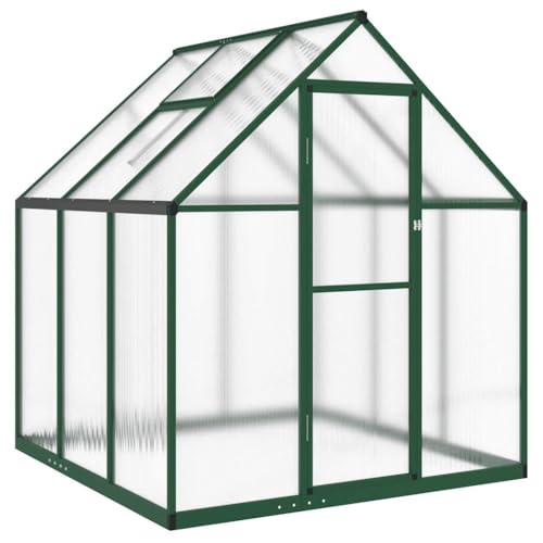 Refined Pflanzenhaus mit Dachrinnensystem Flügeltür Treibhaus für Pflanzen Frühbeet Gewächshaus mit Fundamentrahmen Grün 169x169x195 cm Aluminimum von Refined
