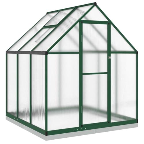 Refined Pflanzenhaus mit Dachrinnensystem Flügeltür Treibhaus für Pflanzen Frühbeet Gewächshaus mit Fundamentrahmen Grün 169x169x202 cm Aluminimum von Refined