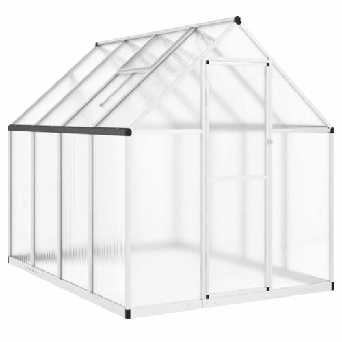 Refined Pflanzenhaus mit Dachrinnensystem Flügeltür Treibhaus für Pflanzen Frühbeet Gewächshaus mit Fundamentrahmen Silber 224x169x195cm Aluminimum von Refined