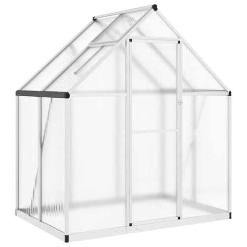 Refined Pflanzenhaus mit Dachrinnensystem Flügeltür Treibhaus für Pflanzen Frühbeet Gewächshaus mit Fundamentrahmen Silbern 169x114x195 cm Alu von Refined