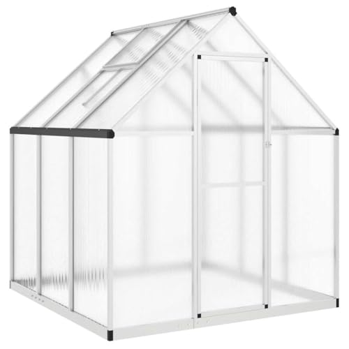 Refined Pflanzenhaus mit Dachrinnensystem Flügeltür Treibhaus für Pflanzen Frühbeet Gewächshaus mit Fundamentrahmen Silbern 169x169x195 cm Alu von Refined