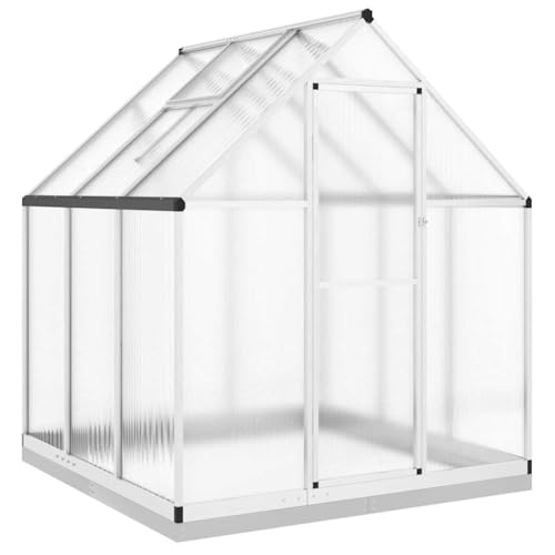 Refined Pflanzenhaus mit Dachrinnensystem Flügeltür Treibhaus für Pflanzen Frühbeet Gewächshaus mit Fundamentrahmen Silbern 169x169x202 Aluminimum von Refined