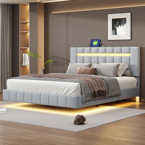 Refined Polsterbett 160 x 200 cm gepolsterter Schwebebettrahmen Kopfteildesign flächiges Doppelbett-Gästebett in hautfreundlichem Leinen Grau Refined Polsterbett 160 x 200 cm gepolsterter Schwebebettrahmen Kopfteildesign flächiges Doppelbett-Gästebett in hautfreundlichem Leinen Grau von Refined