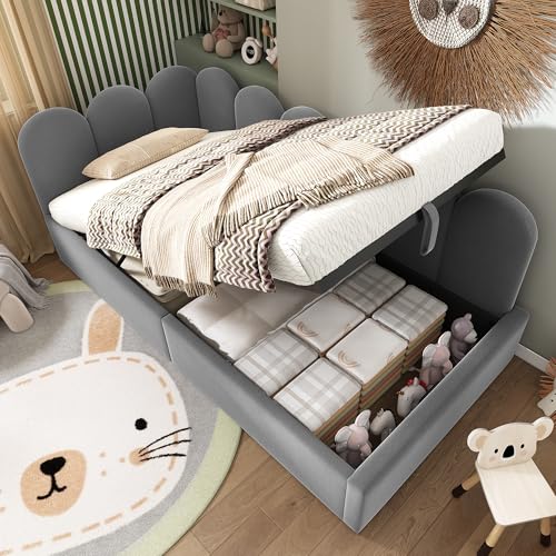 Refined Polsterbett Daybett 90x190cm Tagesbett Schlafsofa mit hydraulischem Stauraum Kinderbett mit Metall-Lattenrost Samt Grau ohne Matratze Refined Polsterbett Daybett 90x190cm Tagesbett Schlafsofa mit hydraulischem Stauraum Kinderbett mit Metall-Lattenrost Samt Grau ohne Matratze von Refined