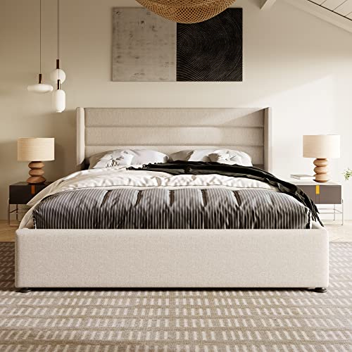 Refined Polsterbett Hydraulisch Doppelbett 140x200cm, Inklusive Matratze, Lattenrost aus Holz, Bett mit Lattenrost aus Metallrahmen, Leinen, Beige Refined Polsterbett Hydraulisch Doppelbett 140x200cm, Inklusive Matratze, Lattenrost aus Holz, Bett mit Lattenrost aus Metallrahmen, Leinen, Beige von Refined