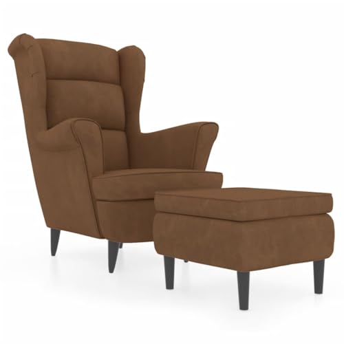 Refined Relaxsessel mit gepolstertem Sitz Armlehnen Fernsehsessel Loungesessel für Wohnzimmer Polstersessel Ruhesessel Ohrensessel mit Hocker Braun Samt von Refined