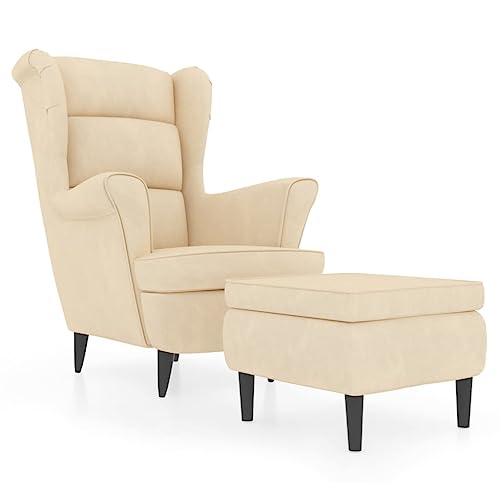 Refined Relaxsessel mit gepolstertem Sitz Armlehnen Fernsehsessel Loungesessel für Wohnzimmer Polstersessel Ruhesessel Ohrensessel mit Hocker Creme Samt von Refined