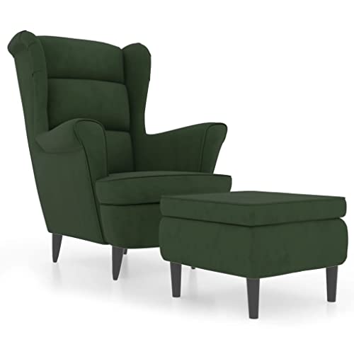 Refined Relaxsessel mit gepolstertem Sitz Armlehnen Fernsehsessel Loungesessel für Wohnzimmer Polstersessel Ruhesessel Ohrensessel mit Hocker Dunkelgrün Samt von Refined