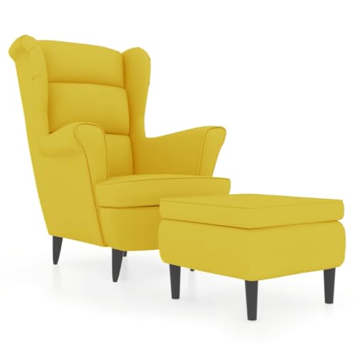 Refined Relaxsessel mit gepolstertem Sitz Armlehnen Fernsehsessel Loungesessel für Wohnzimmer Polstersessel Ruhesessel Ohrensessel mit Hocker Senfgelb Samt von Refined