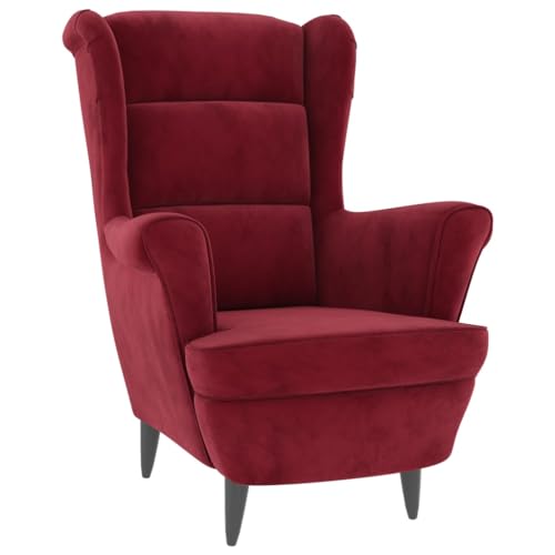 Refined Relaxsessel mit gepolstertem Sitz Armlehnen Fernsehsessel Loungesessel für Wohnzimmer Polstersessel Ruhesessel Sessel Weinrot Samt von Refined