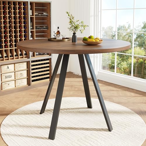 Refined Runder Esstisch (80×80×75cm) Küchentisch Runder Kaffeetisch für 4geeignet für Esszimmer WohnzimmerTischbeine aus MetallWalnussfarbener Schreibtisch und Schwarze Beine von Refined
