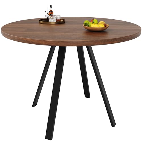 Refined Runder Esstisch (80×80×75cm) Küchentisch Runder Kaffeetisch für 4geeignet für Esszimmer WohnzimmerTischbeine aus MetallWalnussfarbener Schreibtisch und Schwarze Beine von Refined