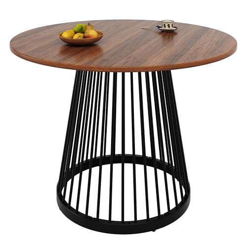 Refined Runder Esstisch (80×80×76cm) Küchentisch Runder Kaffeetisch für 4geeignet für Esszimmer WohnzimmerTischbeine aus MetallMDF Walnussfarbener Schreibtisch und Schwarze Beine von Refined