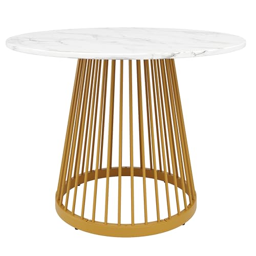 Refined Runder Esstisch (80×80×76cm) Küchentisch Runder Kaffeetisch für 4geeignet für Esszimmer WohnzimmerTischbeine aus MetallMDF marmorierte Tischplatte goldene Beine von Refined