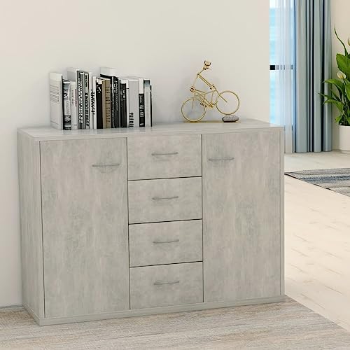 Refined Sideboard, Kommode mit viel Stauraum, Schrank mit 4 Schubladen 2 Türen, Mehrzweckschrank Anrichte für Wohnzimmer, 88x30x65cm Holzwerkstoff (Betongrau) von Refined