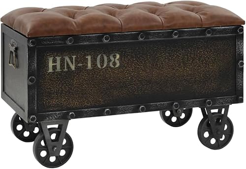Refined Truhenbank Massivholz Truhe 80,5x41x50cm Sitzbank Sitztruhe Kunstleder von Refined