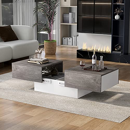 Refined Universeller Sofatisch Wohnzimmer Hochglanz mit ausziehbarem Tisch und Stauraum (grau) von Refined