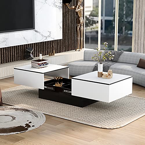 Refined Universeller Sofatisch Wohnzimmer Hochglanz mit ausziehbarem Tisch und Stauraum (weiß) von Refined