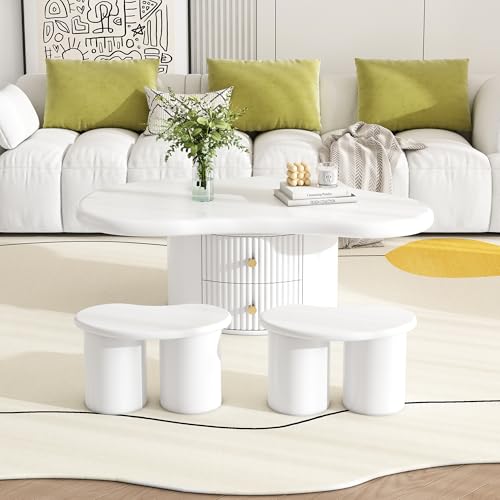 Refined Unregelmäßiger Couchtisch in Wolkenform mit 2 Hockern, 97cm Länge, 67cm Breite, 32cm Höhe, MDF-Tischplatte, Couchtisch mit 2 kleinen Bänken Refined Unregelmäßiger Couchtisch in Wolkenform mit 2 Hockern, 97cm Länge, 67cm Breite, 32cm Höhe, MDF-Tischplatte, Couchtisch mit 2 kleinen Bänken von Refined