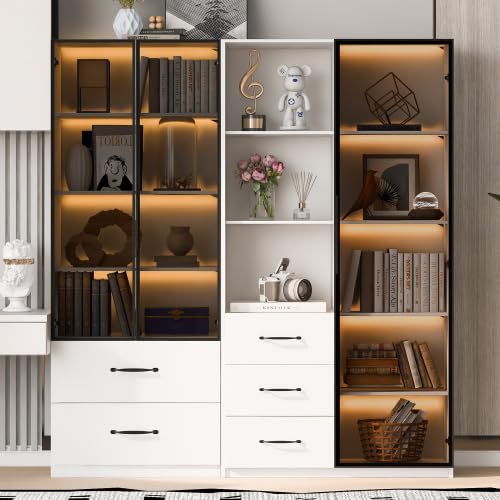 Refined Vitrine 140×40×160 cm Bücherregal und Multifunktionsschrank mit Glas und offenen Fächern sanft schließenden Scharnieren staubdichter GlasvitrineBücherregal Refined Vitrine 140×40×160 cm Bücherregal und Multifunktionsschrank mit Glas und offenen Fächern sanft schließenden Scharnieren staubdichter GlasvitrineBücherregal von Refined