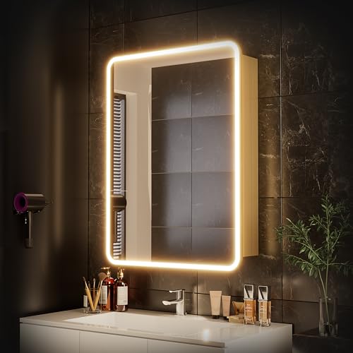 Réflexon 81,3 x 61 cm LED-beleuchteter Medizinschrank, Defogger, stufenlos dimmbar, 3000 K/5500 K Farbtemperatur, Wandmontage, verstellbares Regal, Eiche (Montage erforderlich) von Réflexon