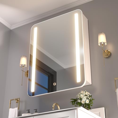 Réflexon Medizinischer Spiegelschrank mit LED-Beleuchtung, 81,3 x 61 cm, mit Steckdosen und USB, Anti-Beschlag, dimmbar, Licht- und Farbanpassung, verstellbare Regale (Montage erforderlich) von Réflexon