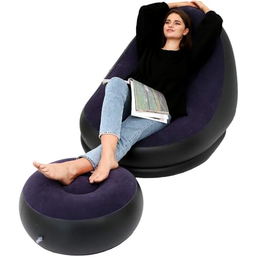 Refluxe Aufblasbarer Loungesessel mit Fußhocker, faltbares, tragbares Sofa, Liegestuhl für Outdoor-Reisen, Camping, Wohnzimmer, Schlafsofa. (Dark) von Refluxe