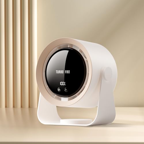 Refluxe Tischventilator: USB-aufladbarer leiser Tischventilator mit 5400mAh Akku & LED-Display, stufenlose Geschwindigkeitsregelung, 90° schwenkbar & aufhängbar für Büro, Schlafzimmer, Wohnheim von Refluxe