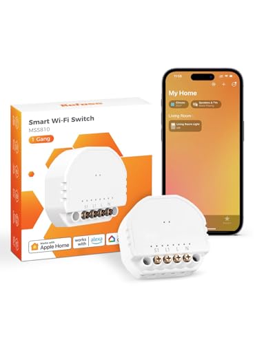 Smart Mini WLAN Relais Schalter, 1 Weg 1 Gang Lichtschalter Kompatibel mit Apple HomeKit, Alexa & Google Home, 2,4GHz, 250V 10A, 1 Stück(Erforderlich Neutraldraht) von Refoss Smart