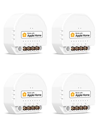 Refoss Mini WLAN Relais Schalter, Kompatibel mit Apple HomeKit, Alexa & Google Home, Relais Modul, 1 Gang DIY Lichtschalter, 2,4GHz, 250V 10A, 4 Stück von Refoss