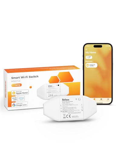 Refoss WLAN Schalter funktioniert mit Apple HomeKit, Universal Smart Schalter für Siri, Alexa, Google Home, WiFi Switch mit Fernbedienung, Sprachsteuerung, DIY WLAN Lichtschalter, 2500W, 1 Stück von Refoss