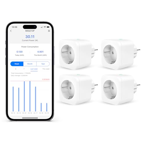 Refoss WLAN Steckdose funktioniert mit Apple HomeKit, Zeitschaltuhr Steckdose mit Verbrauchsmessung, Smart Steckdose mit Fernbedienung, Stromzähler Balkonkraftwerk, mit Alexa, Google, 4 Stück von Refoss
