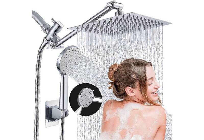 Refttenw Brausegarnitur Duschkopf Kombination Regenduschkopf Handbrause, 5 Strahlart(en), 10-Zoll-Topbrause mit Verlängerungsarm, 1,5m Schlauch von Refttenw