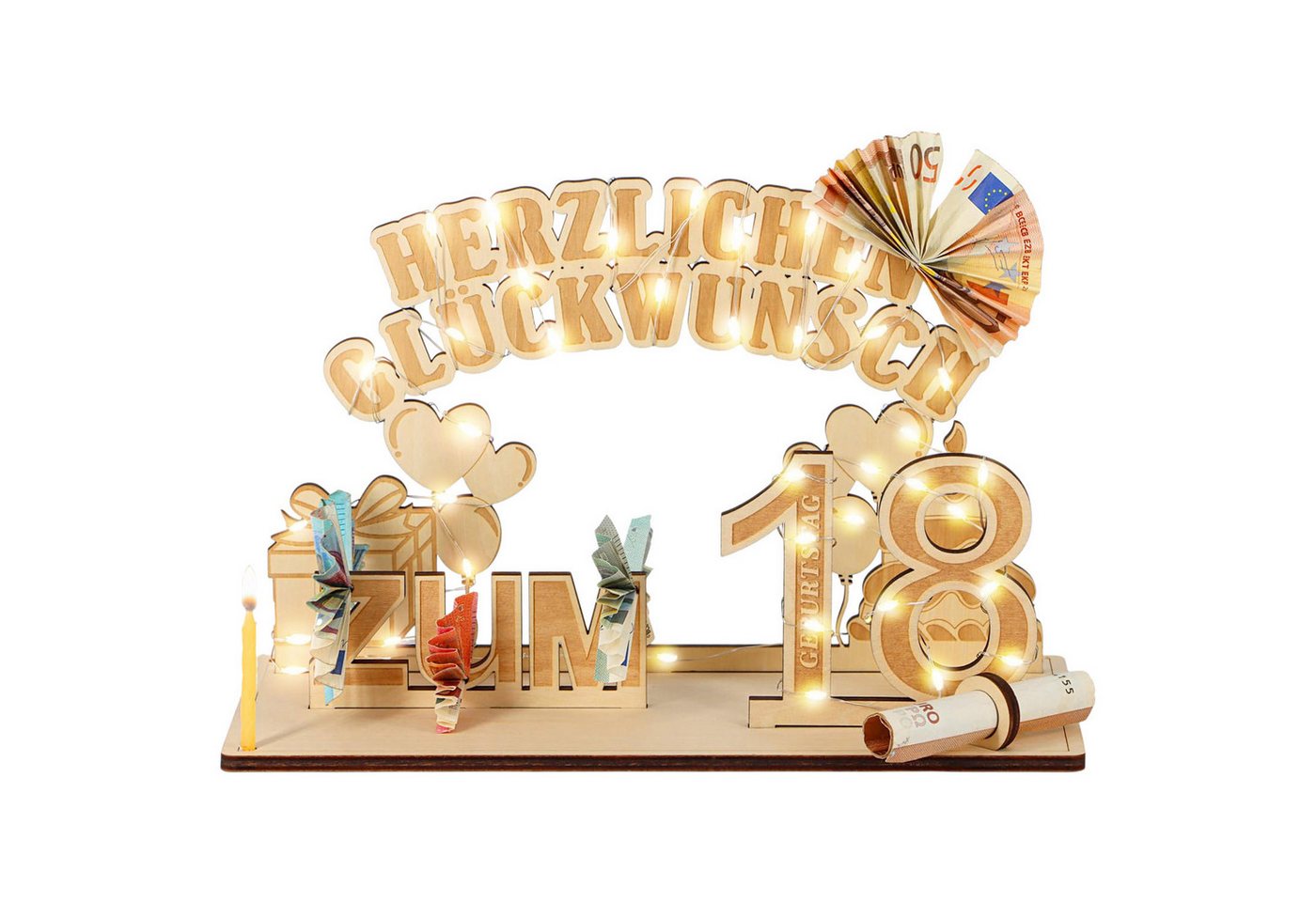Refttenw Dekoobjekt Geldgeschenke Geburtstag mit LED Lichterkette, Geldgeschenke Deko Holz, Geschenkideen zum 18 Geburtstag Refttenw Dekoobjekt Geldgeschenke Geburtstag mit LED Lichterkette, Geldgeschenke Deko Holz, Geschenkideen zum 18 Geburtstag von Refttenw