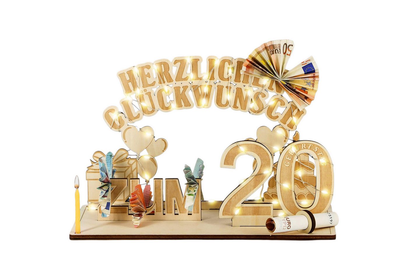 Refttenw Dekoobjekt Geldgeschenke Geburtstag mit LED Lichterkette, Geldgeschenke Deko Holz, Geschenkideen zum 20 Geburtstag Refttenw Dekoobjekt Geldgeschenke Geburtstag mit LED Lichterkette, Geldgeschenke Deko Holz, Geschenkideen zum 20 Geburtstag von Refttenw