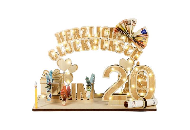Refttenw Dekoobjekt Geldgeschenke Geburtstag mit LED Lichterkette, Geldgeschenke Deko Holz, Geschenkideen zum 20 Geburtstag von Refttenw