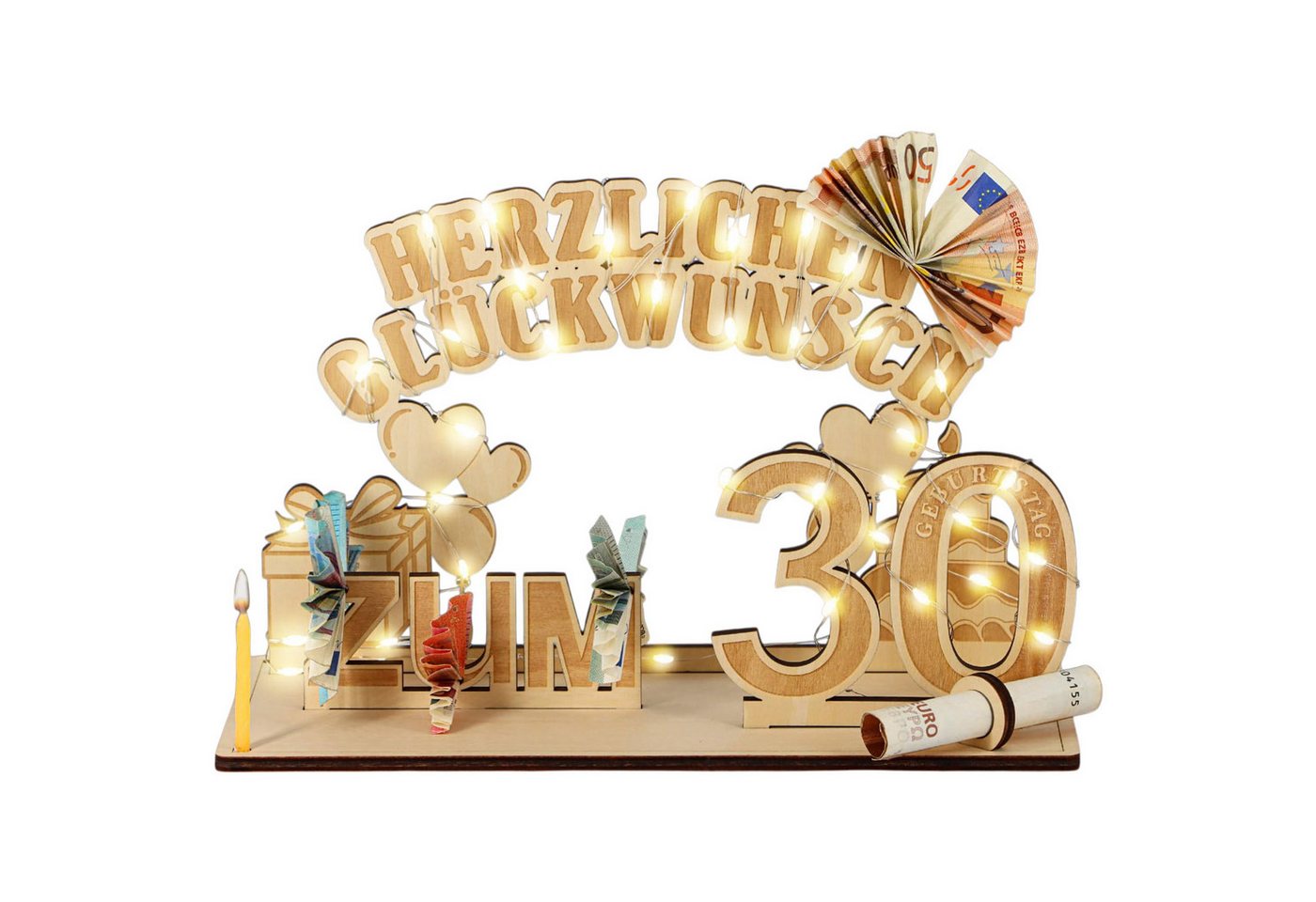 Refttenw Dekoobjekt Geldgeschenke Geburtstag mit LED Lichterkette, Geldgeschenke Deko Holz, Geschenkideen zum 30 Geburtstag Refttenw Dekoobjekt Geldgeschenke Geburtstag mit LED Lichterkette, Geldgeschenke Deko Holz, Geschenkideen zum 30 Geburtstag von Refttenw