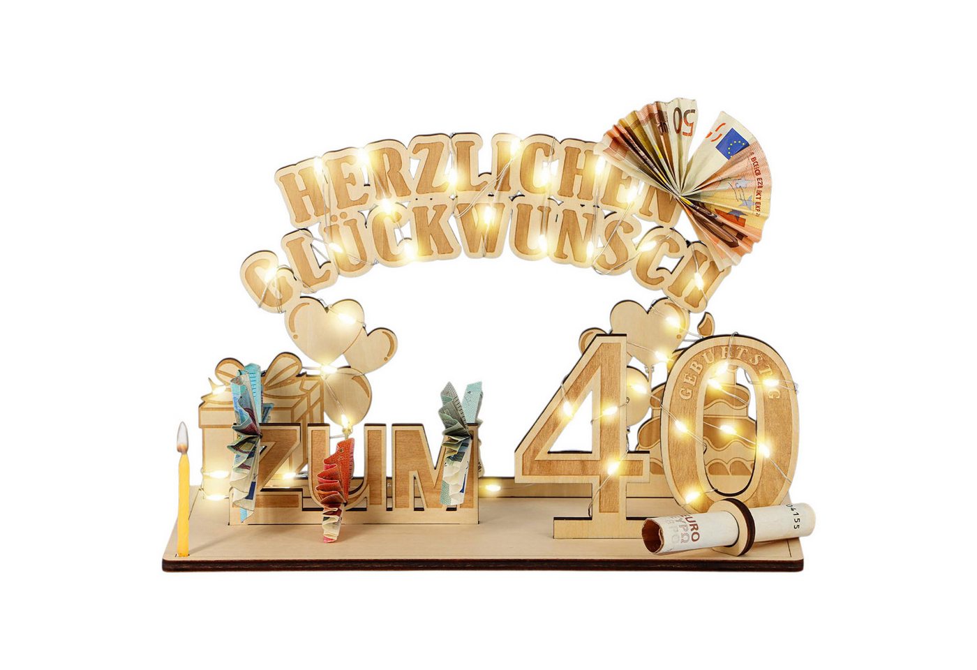 Refttenw Dekoobjekt Geldgeschenke Geburtstag mit LED Lichterkette, Geldgeschenke Deko Holz, Geschenkideen zum 40 Geburtstag Refttenw Dekoobjekt Geldgeschenke Geburtstag mit LED Lichterkette, Geldgeschenke Deko Holz, Geschenkideen zum 40 Geburtstag von Refttenw