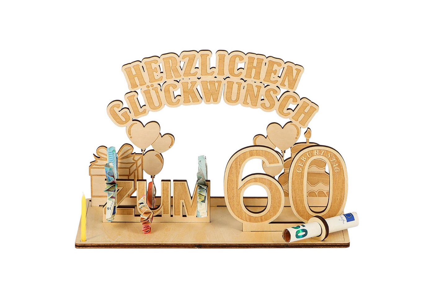 Refttenw Dekoobjekt Geldgeschenke Geburtstag mit LED Lichterkette, Geldgeschenke Deko Holz, Geschenkideen zum 60 Geburtstag Refttenw Dekoobjekt Geldgeschenke Geburtstag mit LED Lichterkette, Geldgeschenke Deko Holz, Geschenkideen zum 60 Geburtstag von Refttenw