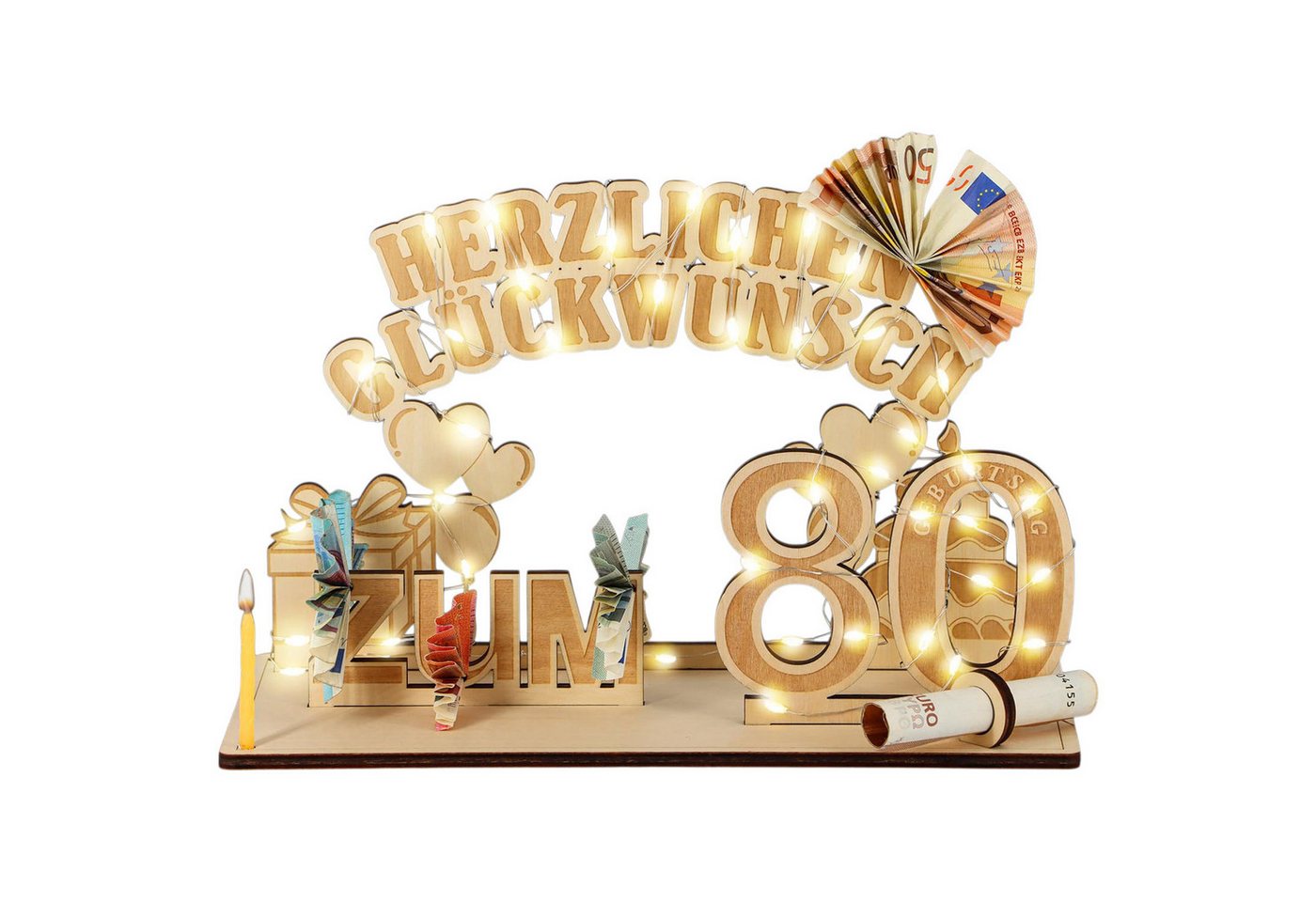Refttenw Dekoobjekt Geldgeschenke Geburtstag mit LED Lichterkette, Geldgeschenke Deko Holz, Geschenkideen zum 80 Geburtstag Refttenw Dekoobjekt Geldgeschenke Geburtstag mit LED Lichterkette, Geldgeschenke Deko Holz, Geschenkideen zum 80 Geburtstag von Refttenw